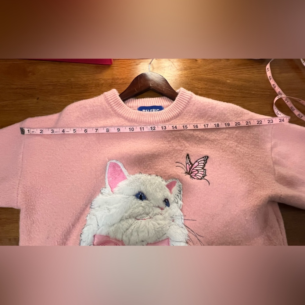Aelfric Eden Pink Cat & Butterfly Fuzzy Sweater